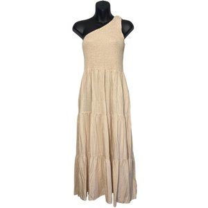 Womens Midi Length Smocked One Shoulder Boho Dress